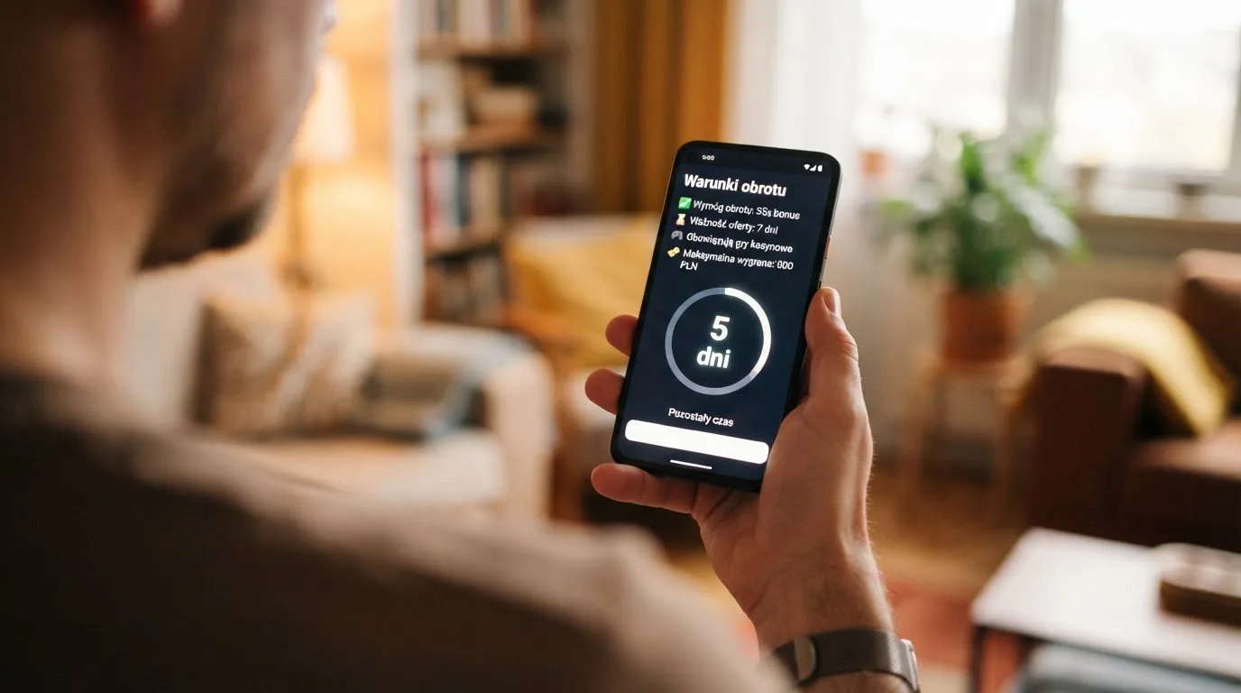 Zbliżenie na telefon z listą warunków promocji i licznikiem odliczającym dni do końca oferty